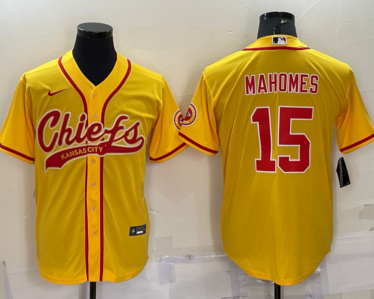 Men's Kansas City Chiefs Patrick Mahomes #15 Gold Jersey Joint Edition