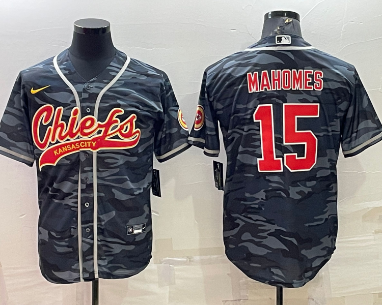 Men's Kansas City Chiefs Patrick Mahomes #15 Grey Camouflage Jersey Joint Edition