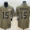 Men's Kansas City Chiefs Patrick Mahomes #15 Olive 2022 Salute To Service Limited Jersey