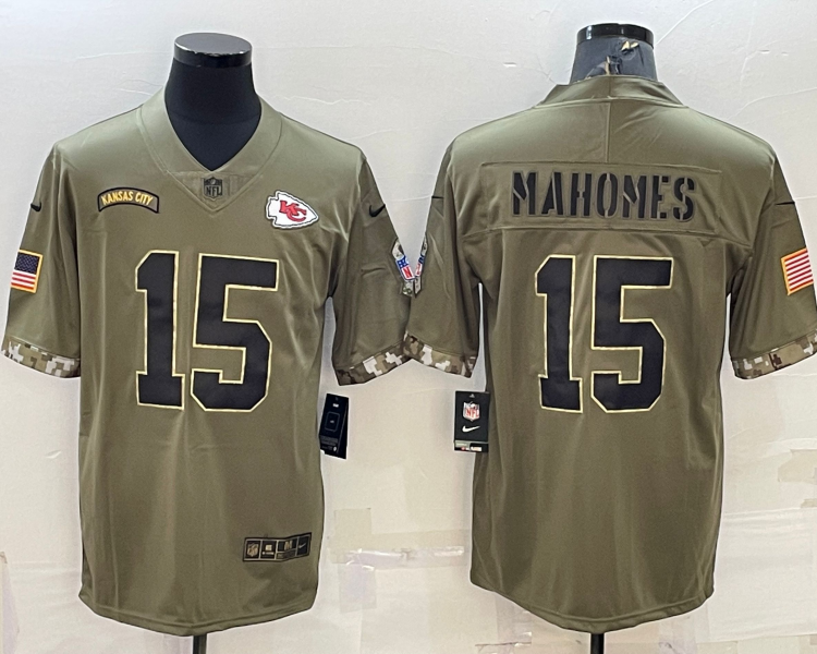 Men's Kansas City Chiefs Patrick Mahomes #15 Olive 2022 Salute To Service Limited Jersey