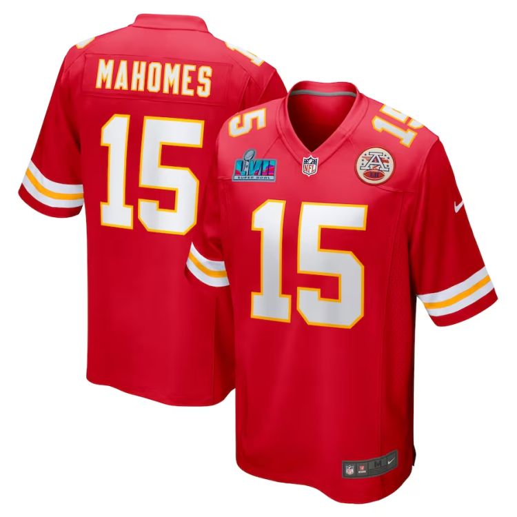 Men's Kansas City Chiefs Patrick Mahomes #15 Red Super Bowl LVII Patch Jersey