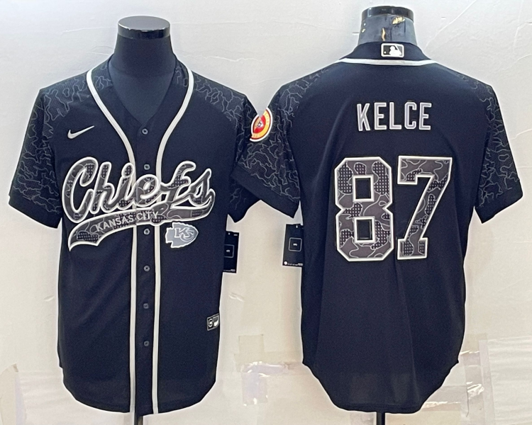 Men's Kansas City Chiefs Travis Kelce #87 Black RFLCTV Limited Jersey Joint Edition