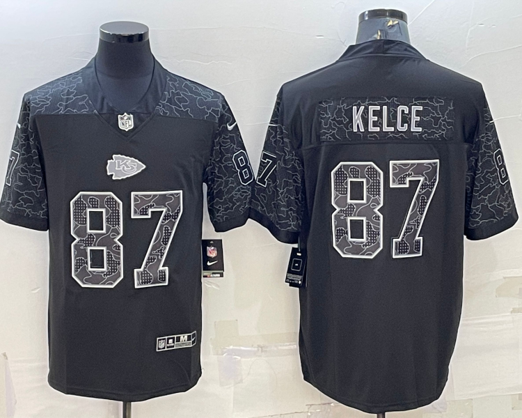 Men's Kansas City Chiefs Travis Kelce #87 Black RFLCTV Limited Jersey
