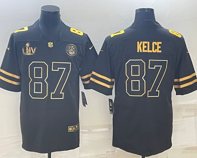 Men's Kansas City Chiefs Travis Kelce #87 Black Super Bowl LVII Patch Jersey