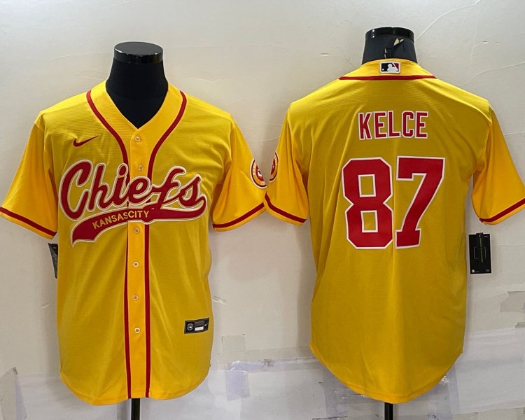 Men's Kansas City Chiefs Travis Kelce #87 Gold Jersey Joint Edition
