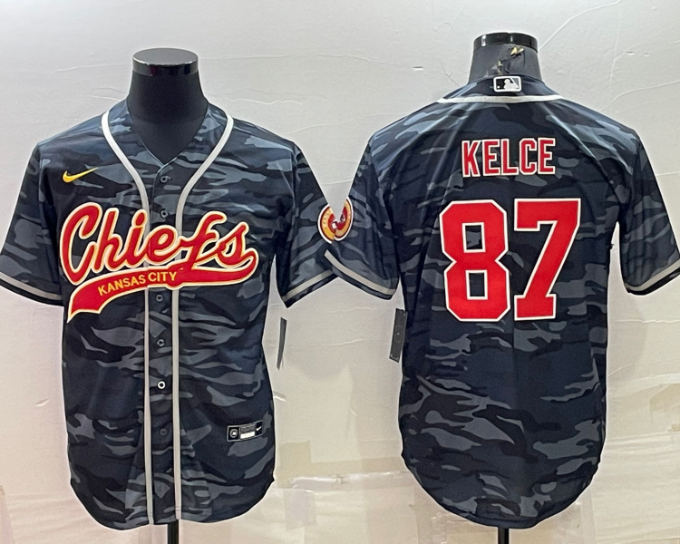 Men's Kansas City Chiefs Travis Kelce #87 Grey Camouflage Jersey Joint Edition