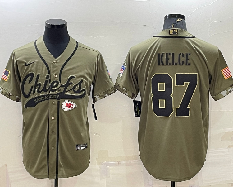 Men's Kansas City Chiefs Travis Kelce #87 Olive 2022 Salute To Service Limited Jersey Joint Edition