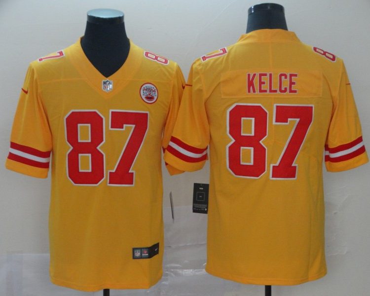 Men's Kansas City Chiefs Travis Kelce #87 Yellow Inverted Legend Jersey
