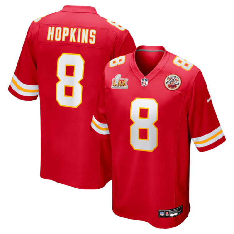 Men's Kansas City Chiefs DeAndre Hopkins #8 Red Super Bowl LIX Jersey