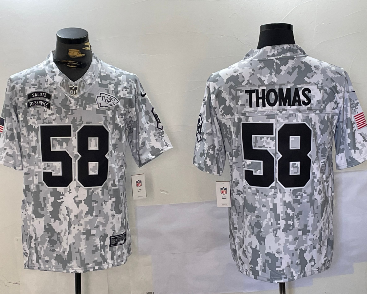 Men's Kansas City Chiefs Derrick Thomas #58 Arctic Camo 2024 Salute to Service Retired Limited Jersey