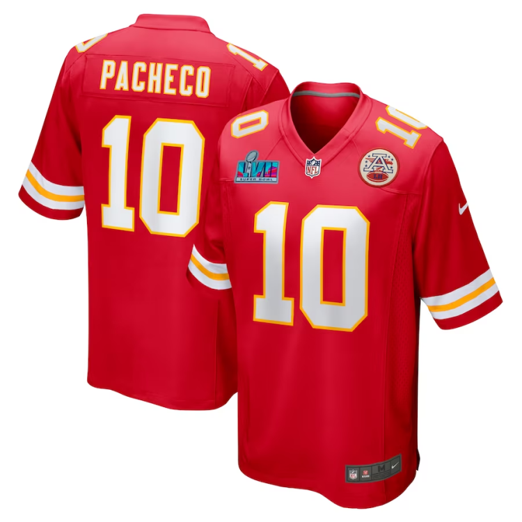 Men's Kansas City Chiefs Isiah Pacheco #10 Red Super Bowl LVII Patch Jersey