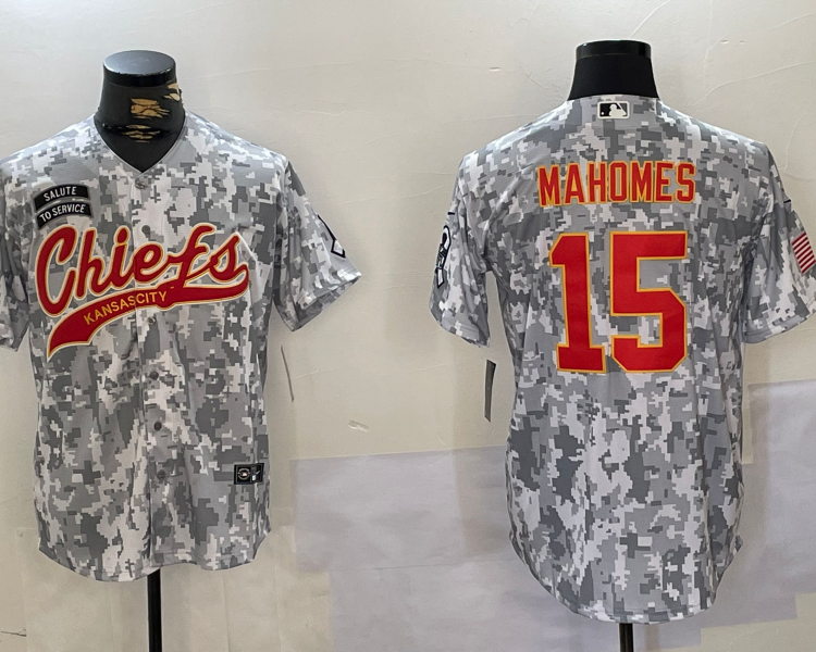 Men's Kansas City Chiefs Patrick Mahomes #15 Arctic Camo Salute to Service Limited Jersey