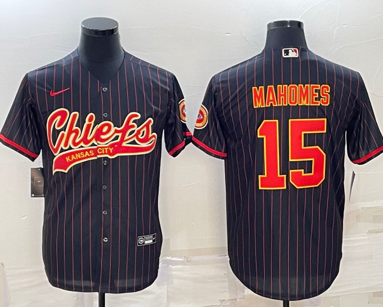 Men's Kansas City Chiefs Patrick Mahomes #15 Black Team Jersey Joint Edition