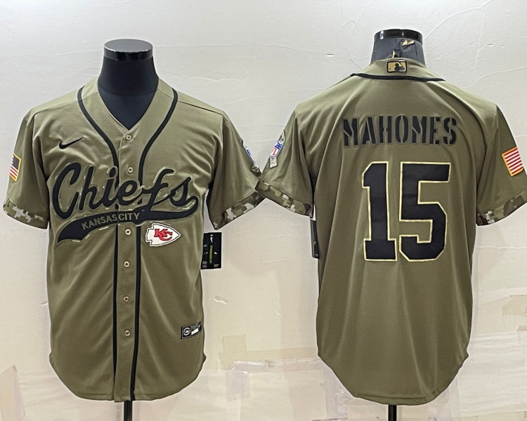 Men's Kansas City Chiefs Patrick Mahomes #15 Olive 2022 Salute To Service Limited Jersey Joint Edition