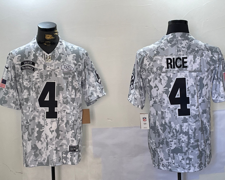 Men's Kansas City Chiefs Rashee Rice #4 Arctic Camo 2024 Salute to Service Limited Jersey
