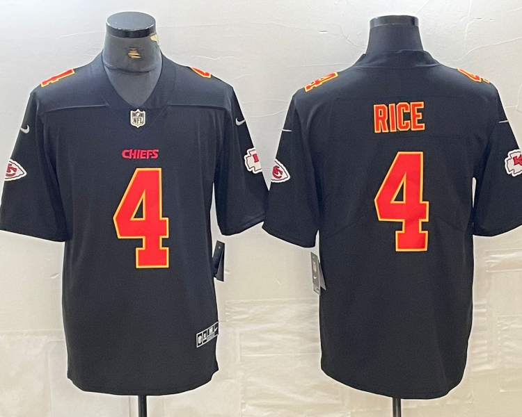 Men's Kansas City Chiefs Rashee Rice #4 Black Jersey