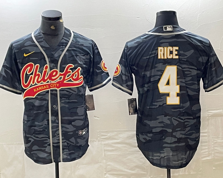 Men's Kansas City Chiefs Rashee Rice #4 Grey Camouflage Jersey Joint Edition