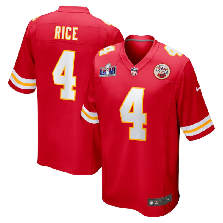 Men's Kansas City Chiefs Rashee Rice #4 Red Super Bowl LVIII Jersey