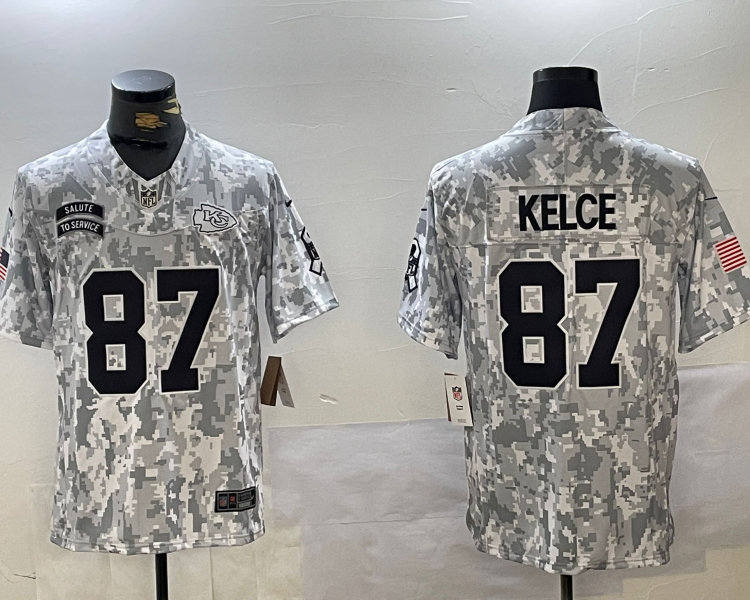 Men's Kansas City Chiefs Travis Kelce #87 Arctic Camo 2024 Salute to Service Limited Jersey