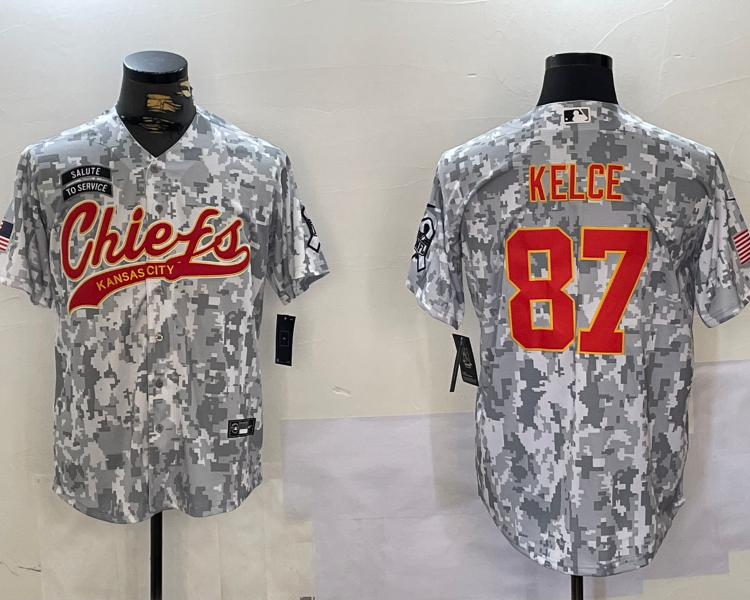 Men's Kansas City Chiefs Travis Kelce #87 Arctic Camo Salute to Service Limited Jersey