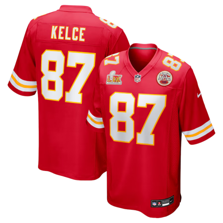 Men's Kansas City Chiefs Travis Kelce #87 Red Super Bowl LIX Jersey
