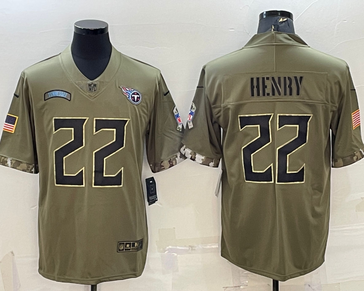 Men's Tennessee Titans Derrick Henry #22 Olive 2022 Salute To Service Limited Jersey