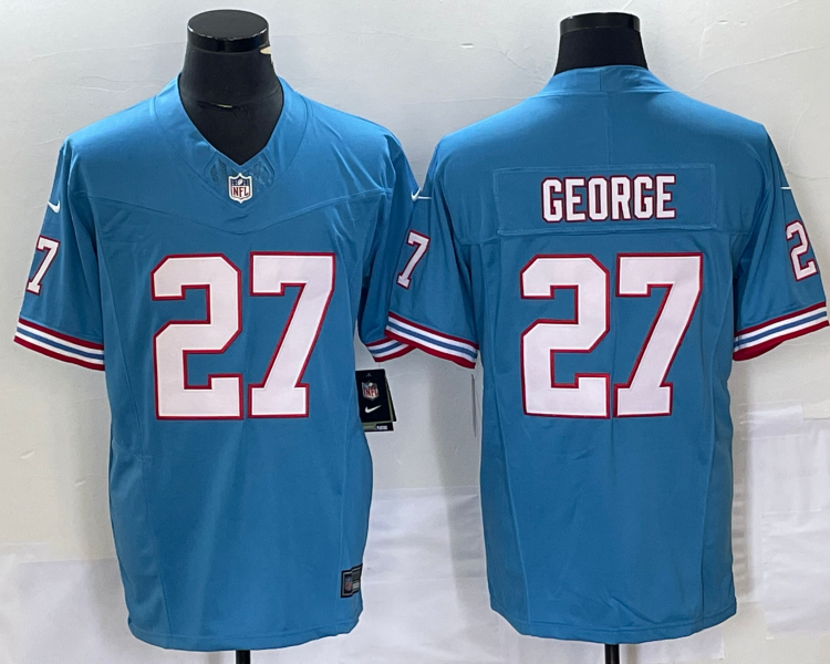 Men's Tennessee Titans Eddie George #27 Light Blue Oilers Throwback Retired Jersey