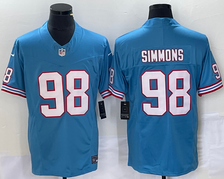 Men's Tennessee Titans Jeffery Simmons #98 Light Blue Oilers Throwback Vapor F.U.S.E. Limited Jersey