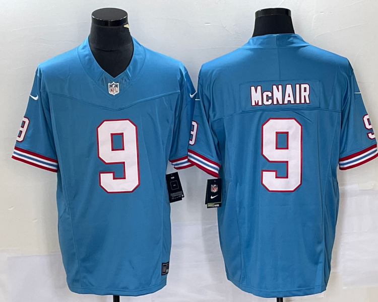 Men's Tennessee Titans Steve McNair #9 Light Blue Oilers Throwback Retired Jersey