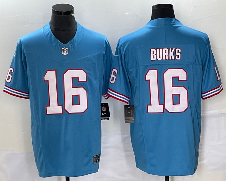 Men's Tennessee Titans Treylon Burks #16 Light Blue Oilers Throwback Alternate Jersey