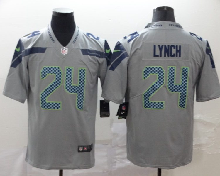 Men's Seattle Seahawks #24 Marshawn Lynch Jersey Grey