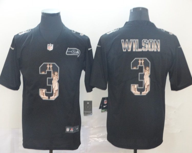 Men's Seattle Seahawks #3 Russell Wilson Black Authentic Jersey