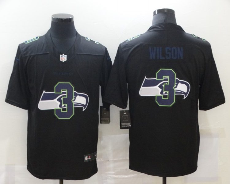 Men's Seattle Seahawks #3 Russell Wilson Black Authentic Jersey