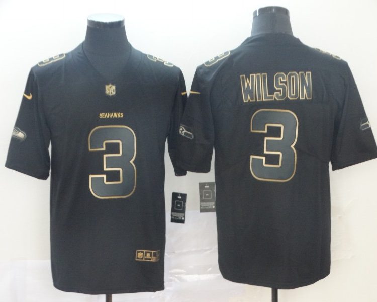 Men's Seattle Seahawks #3 Russell Wilson Black Jersey