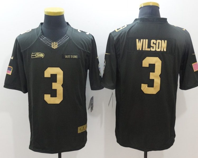 Men's Seattle Seahawks #3 Russell Wilson Black Team Jersey