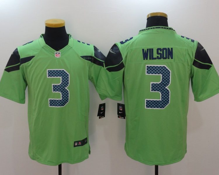 Men's Seattle Seahawks #3 Russell Wilson Green Jersey