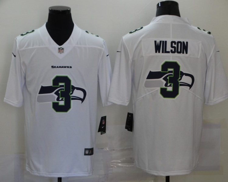 Men's Seattle Seahawks #3 Russell Wilson White Jersey