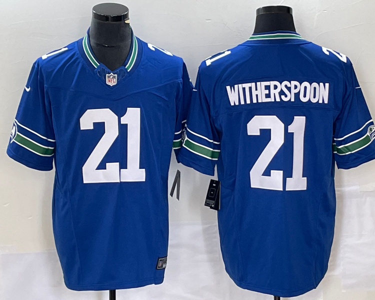 Men's Seattle Seahawks Devon Witherspoon #21 Royal Throwback Legend Jersey