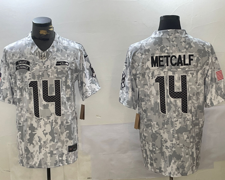 Men's Seattle Seahawks DK Metcalf #14 Arctic Camo 2024 Salute to Service Limited Jersey
