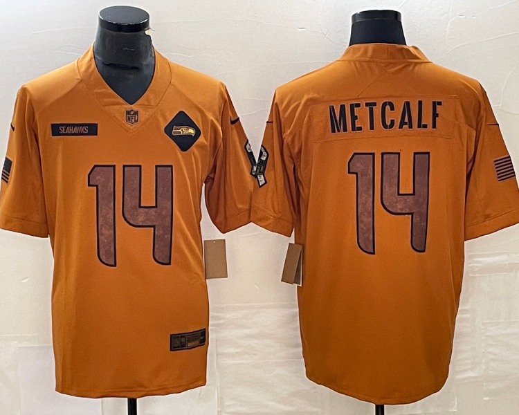 Men's Seattle Seahawks DK Metcalf #14 Brown 2023 Salute To Service Limited Jersey