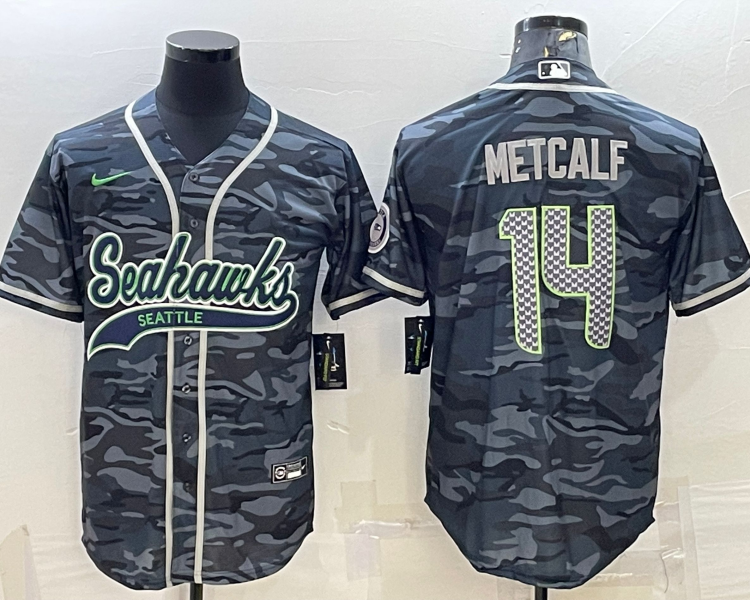Men's Seattle Seahawks DK Metcalf #14 Grey Camouflage Jersey Joint Edition