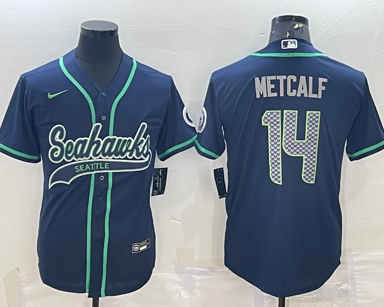 Men's Seattle Seahawks DK Metcalf #14 Navy Jersey Joint Edition