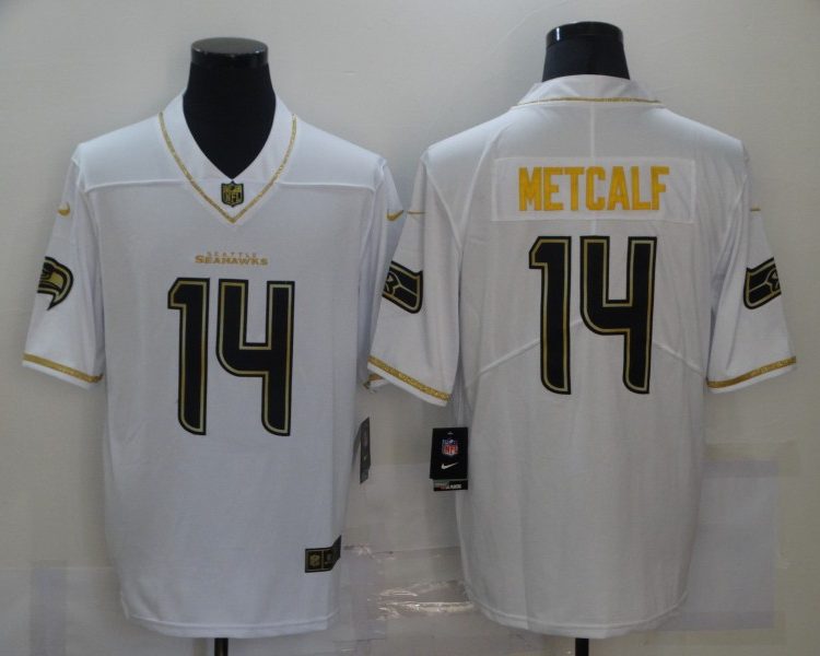 Men's Seattle Seahawks DK Metcalf #14 White Jersey