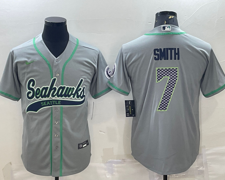 Men's Seattle Seahawks Geno Smith #7 Gray Jersey Joint Edition