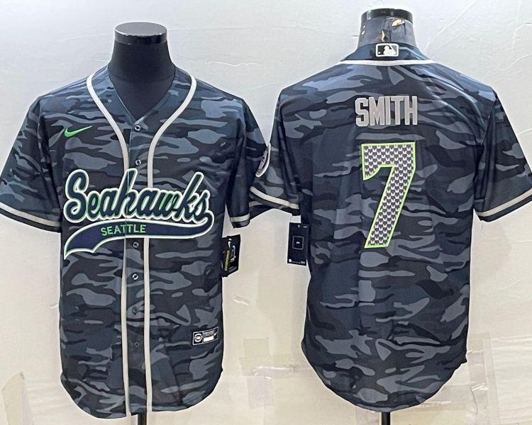 Men's Seattle Seahawks Geno Smith #7 Grey Camouflage Jersey Joint Edition