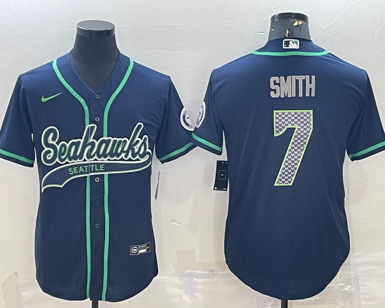 Men's Seattle Seahawks Geno Smith #7 Navy Jersey Joint Edition