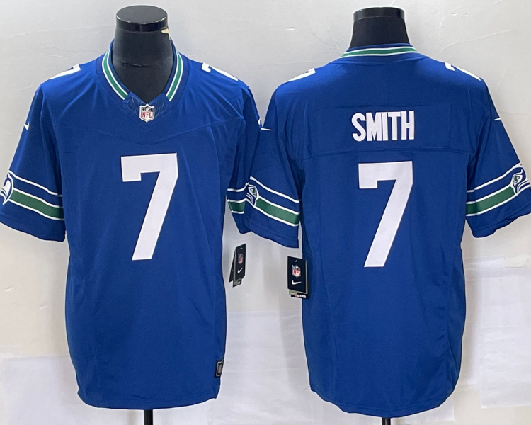 Men's Seattle Seahawks Geno Smith #7 Royal Throwback Jersey
