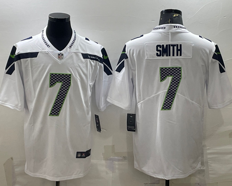 Men's Seattle Seahawks Geno Smith #7 White Jersey