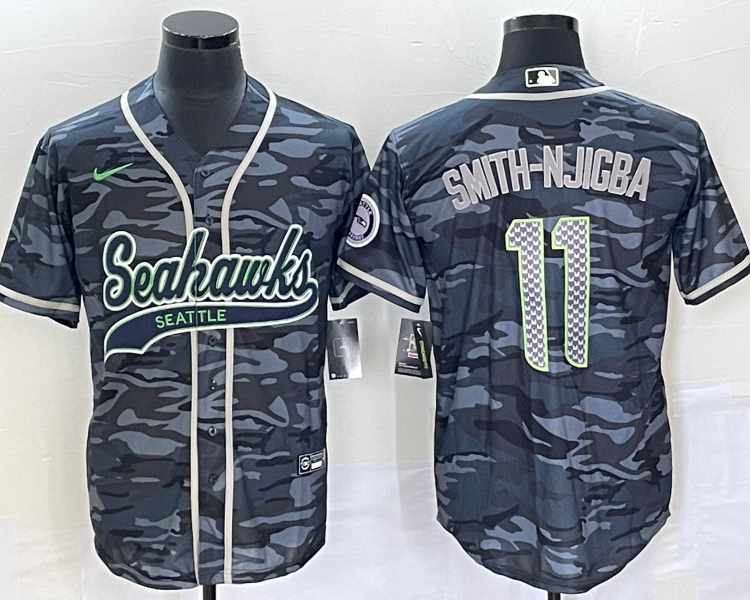 Men's Seattle Seahawks Jaxon Smith-Njigba #11 Grey Camouflage Jersey Joint Edition