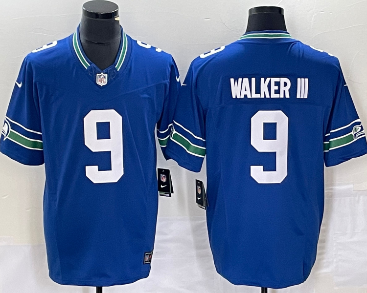 Men's Seattle Seahawks Kenneth Walker III #9 Royal Throwback Jersey